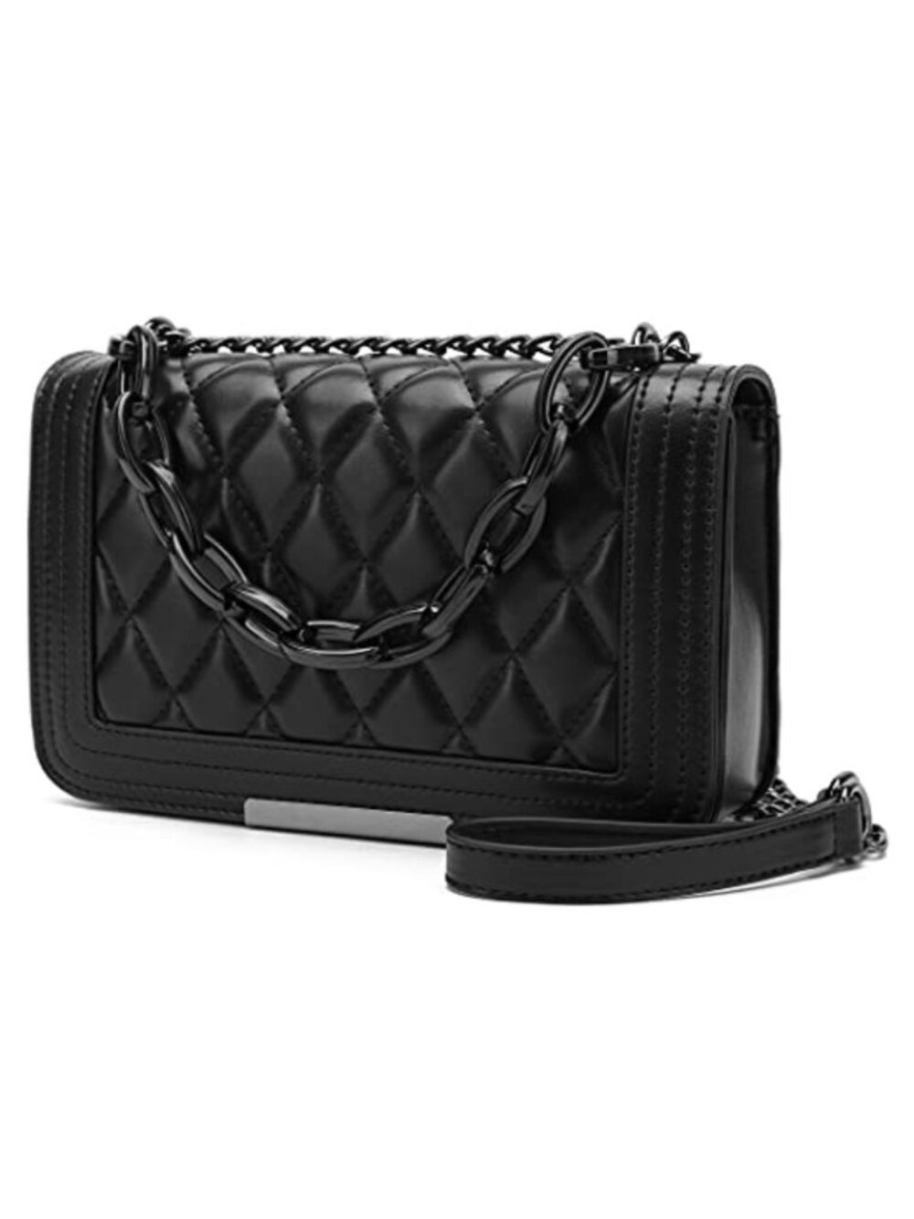 Quilted Faux Leather Crossbody Bag Convertible Chain Strap Satchel Purse